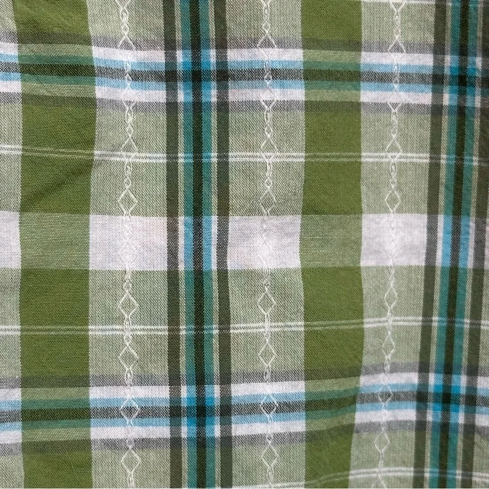 Old Navy Boys 4T Green Plaid Button Up Shirt Pockets Short Sleeves